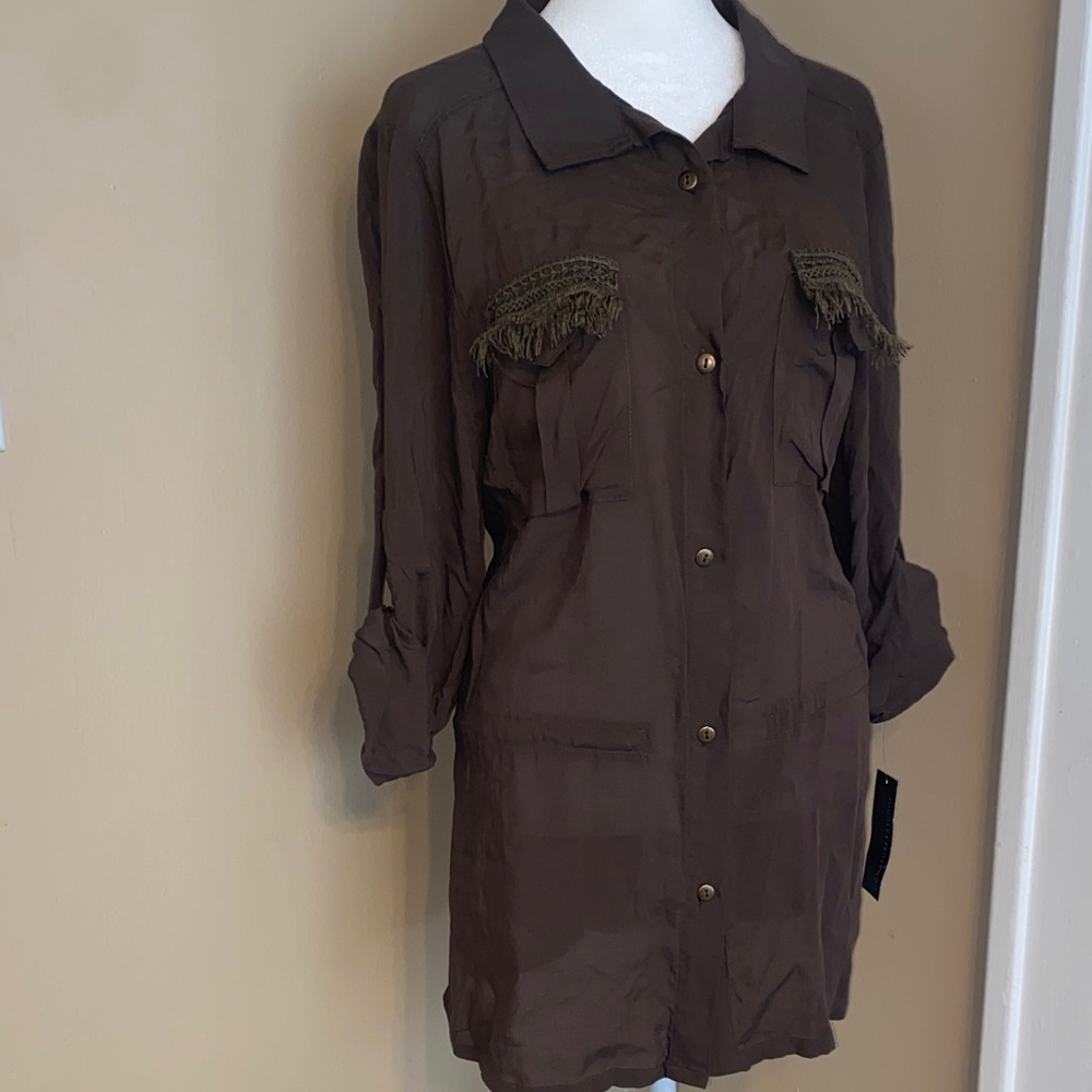 NWT SIGNATURE STUDIO Rayon Tunic Fringe Pocket Blouse L